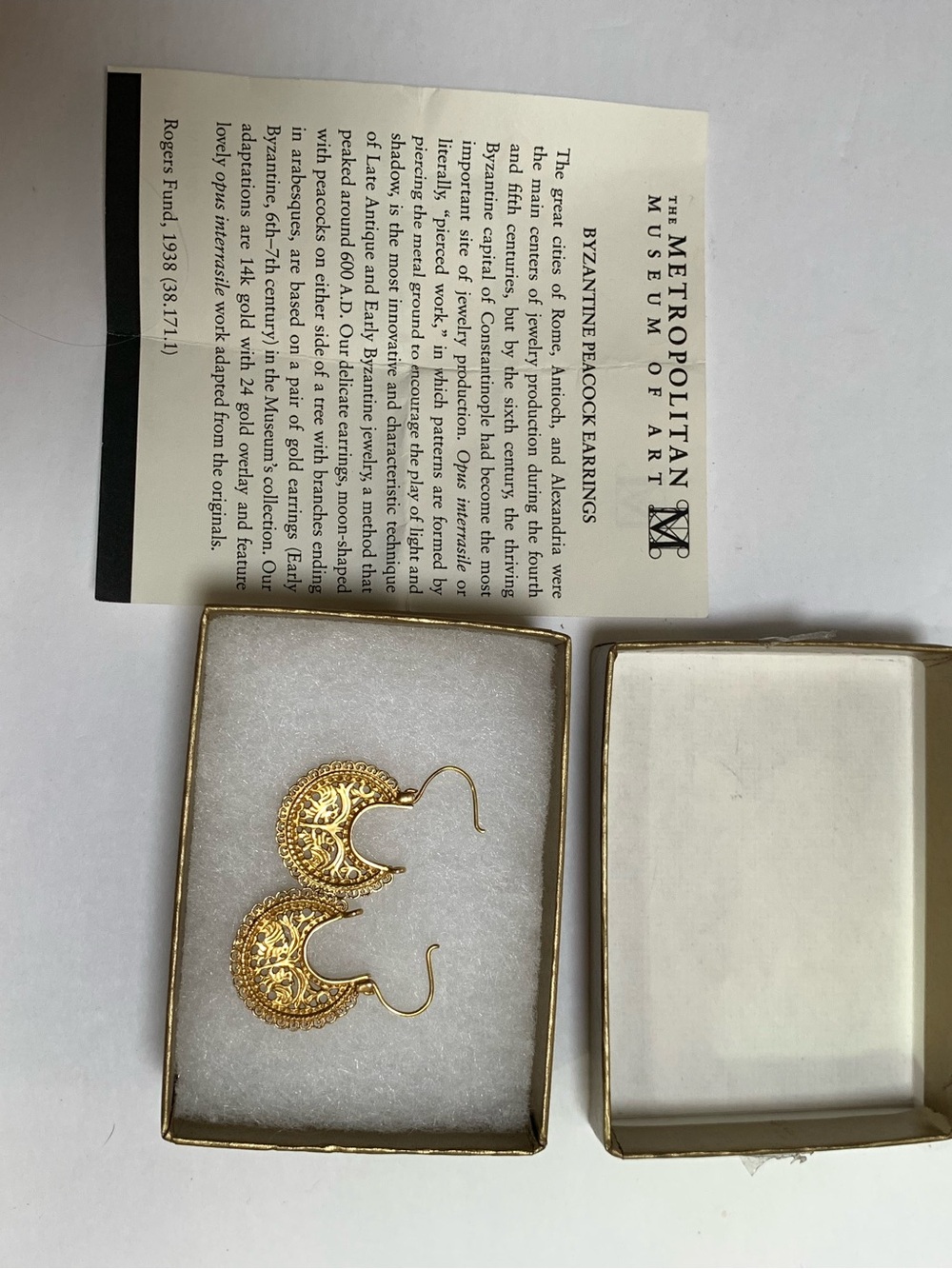Metropolitan Museum of Art NY Gold Byzantine Peacock Hoop Earrings